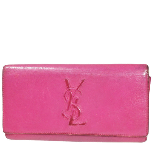 YVES SAINT LAURENT YSL Logo Long Zipper Wallet Purse Leather Pink 07YC775