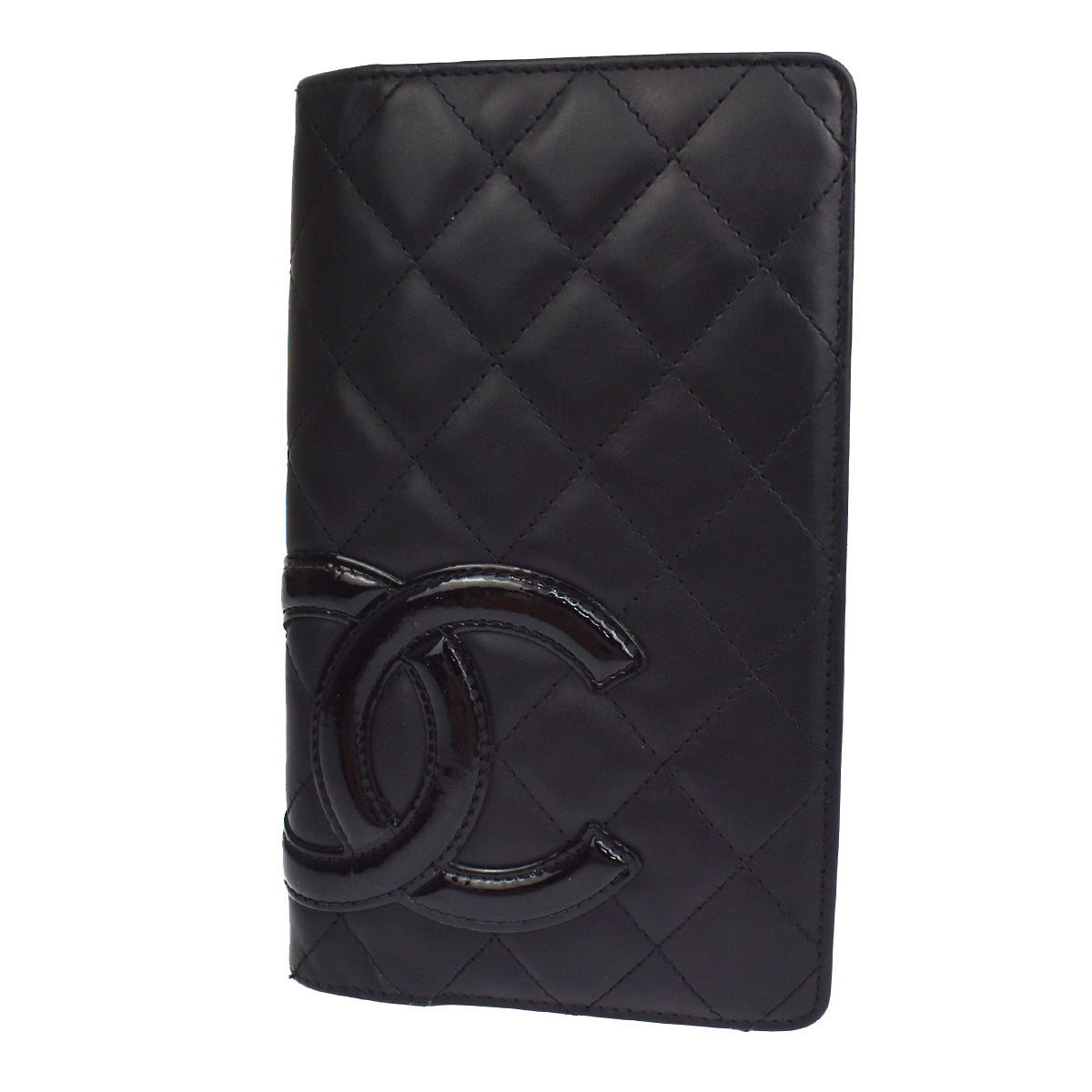 CHANEL CC Logo Cambon Long Bifold Wallet Leather Black Pink Italy 39YC784