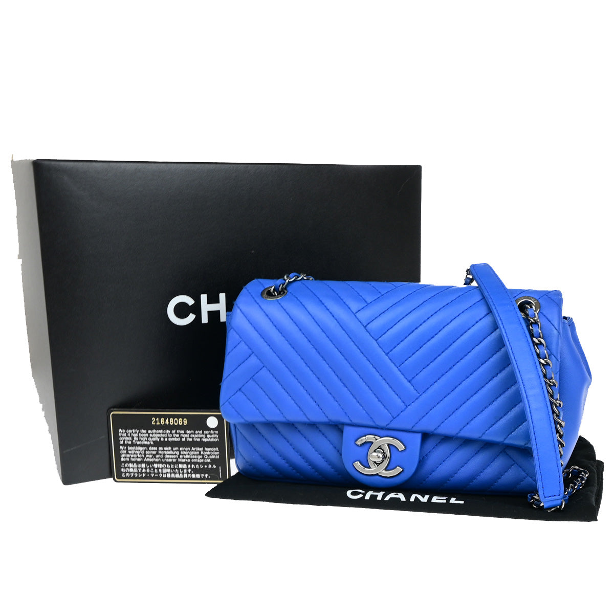CHANEL CC Chevron Crossing Chain Mini Shoulder Bag Leather Blue SHW 802RK063