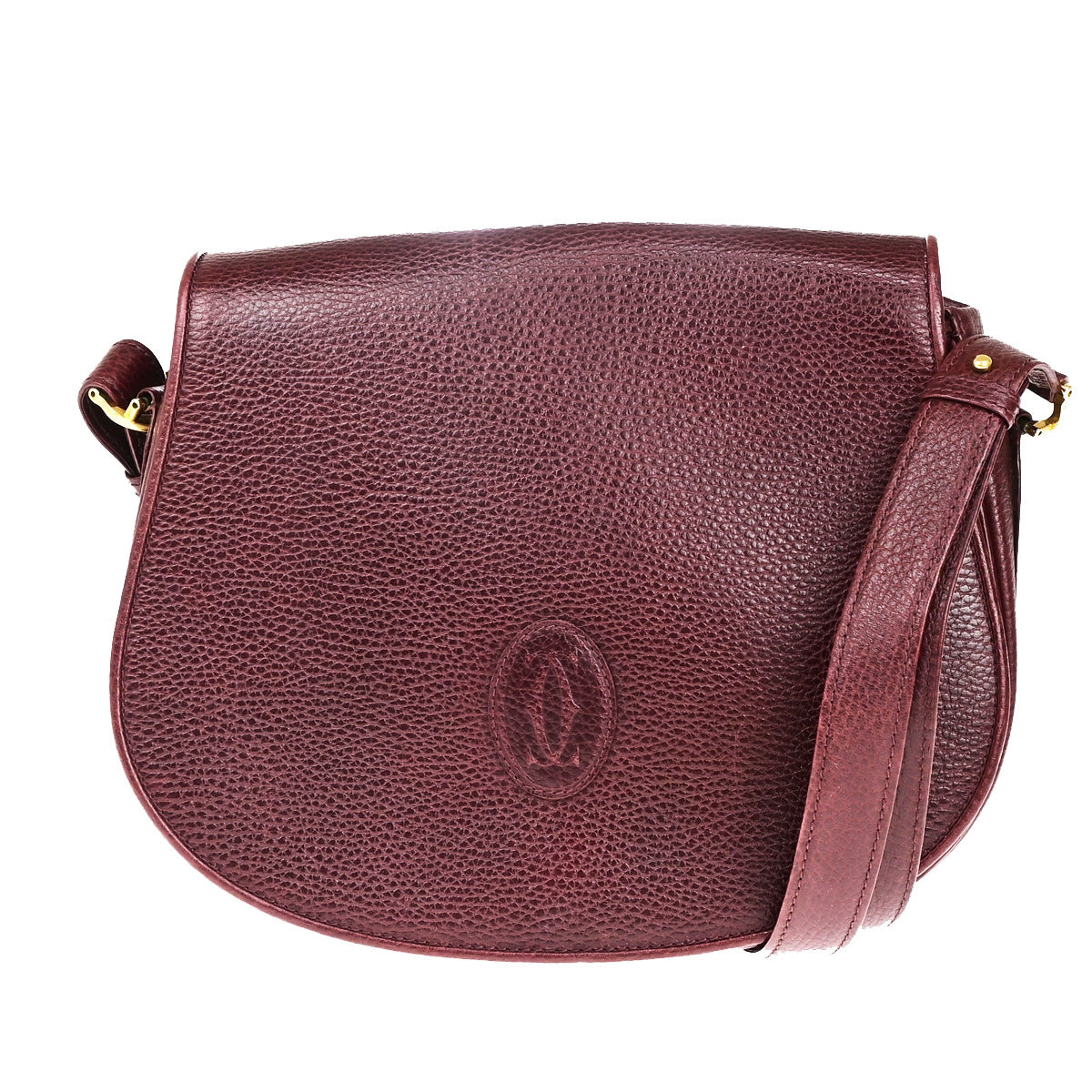 MUST DE CARTIER 2C Logo Shoulder Bag Leather Bordeaux GHW Spain 09YG484