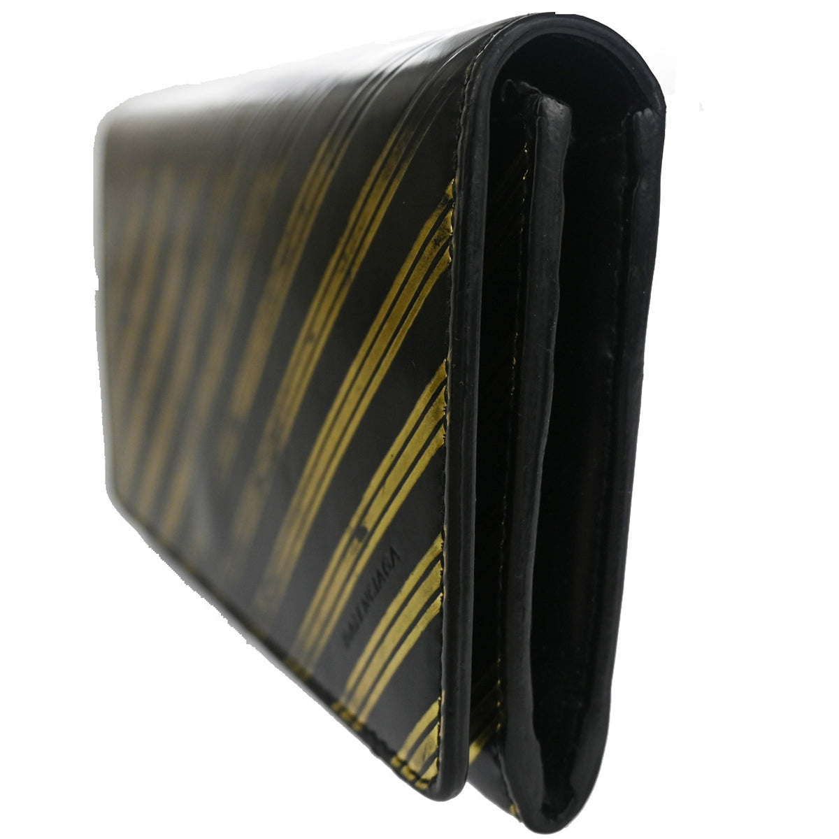 BALENCIAGA Logo Long Bifold Wallet Stripe Leather Black Gold Italy 01YB843