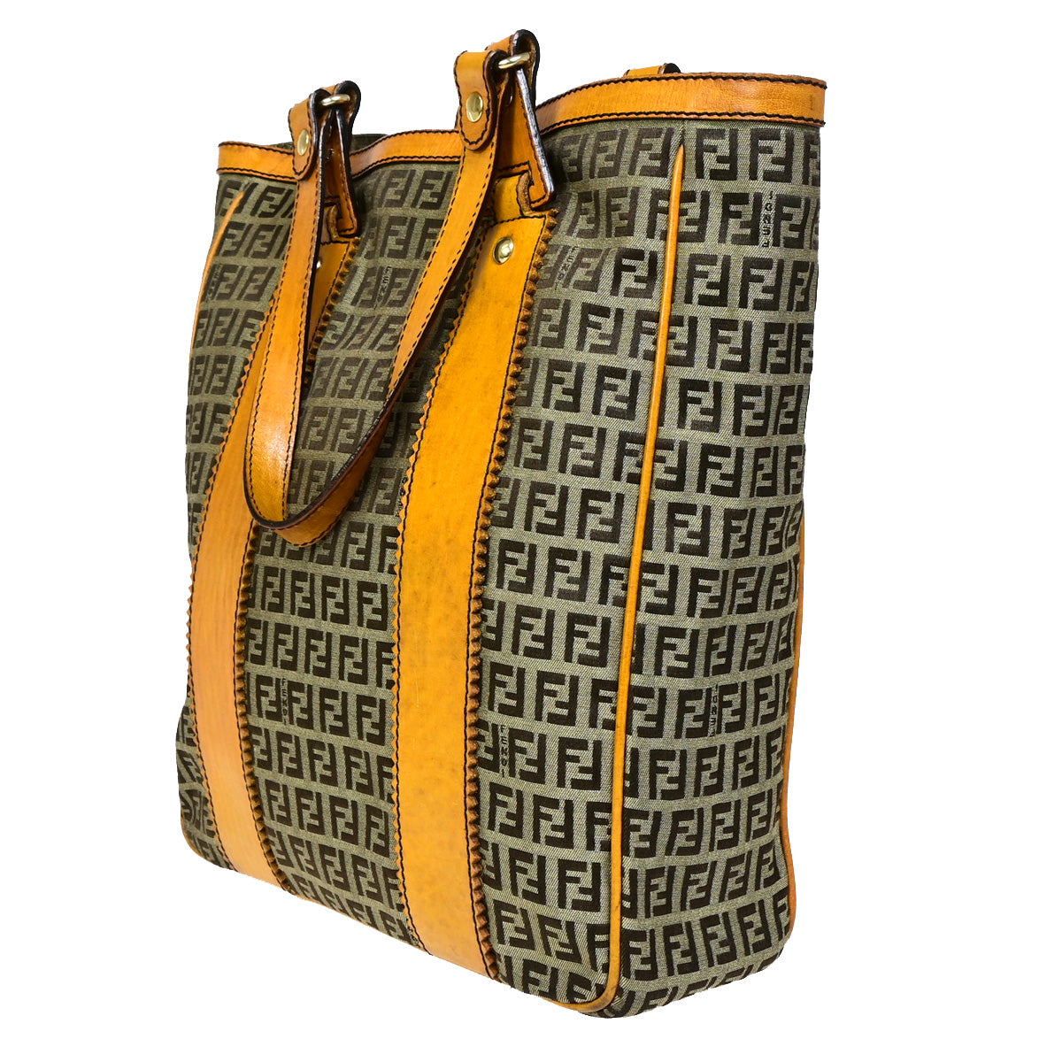 FENDI Logo Zucca Pattern Shoulder Bag Canvas Leather Brown SHW Italy 30SJ011