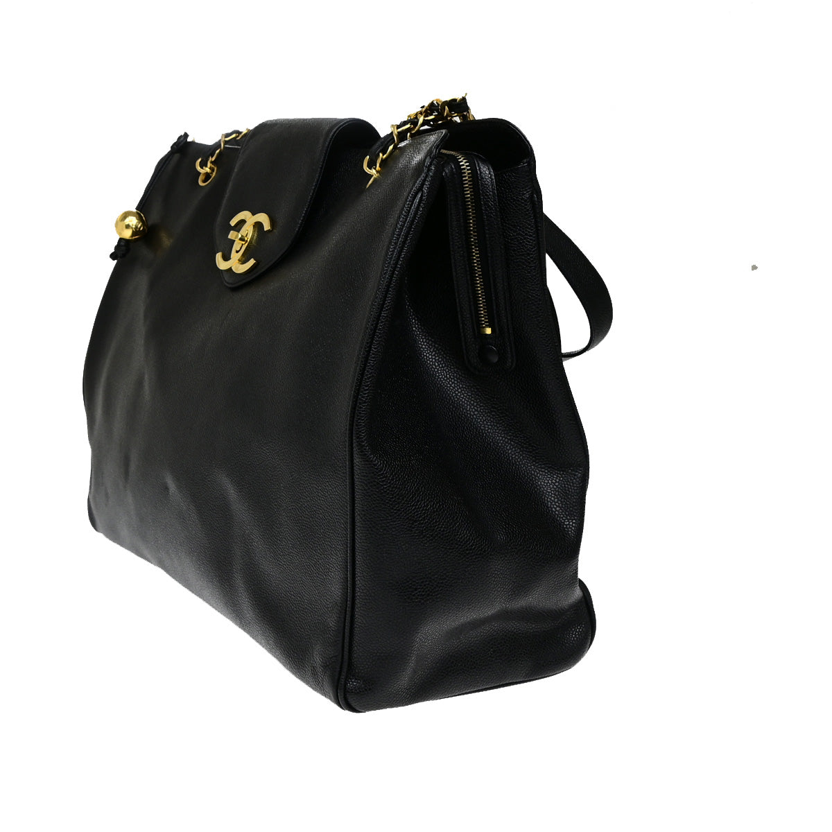 CHANEL CC Supermodel Chain Shoulder Bag Grained Calfskin Leather BK VTG 728RL045