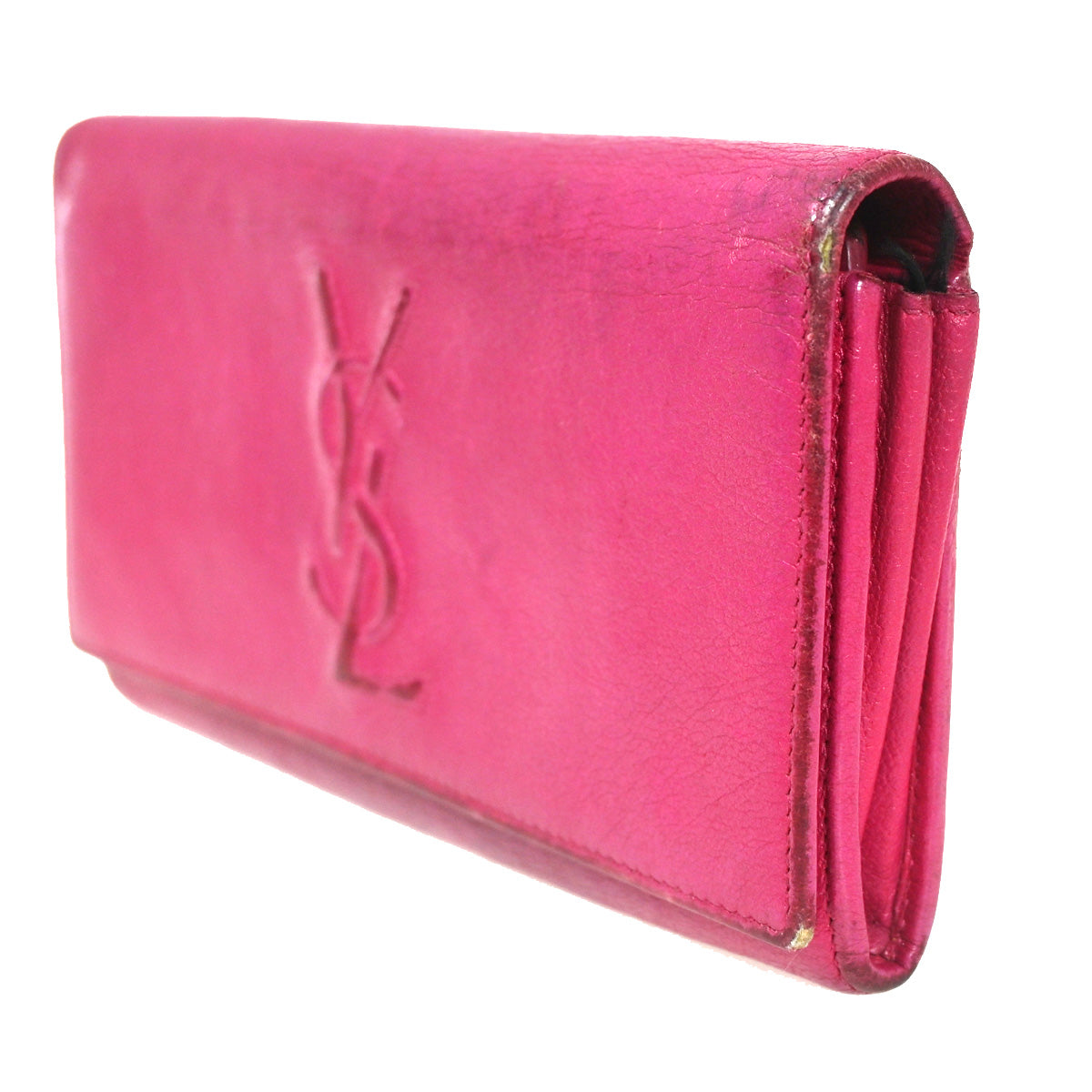 YVES SAINT LAURENT YSL Logo Long Zipper Wallet Purse Leather Pink 07YC775