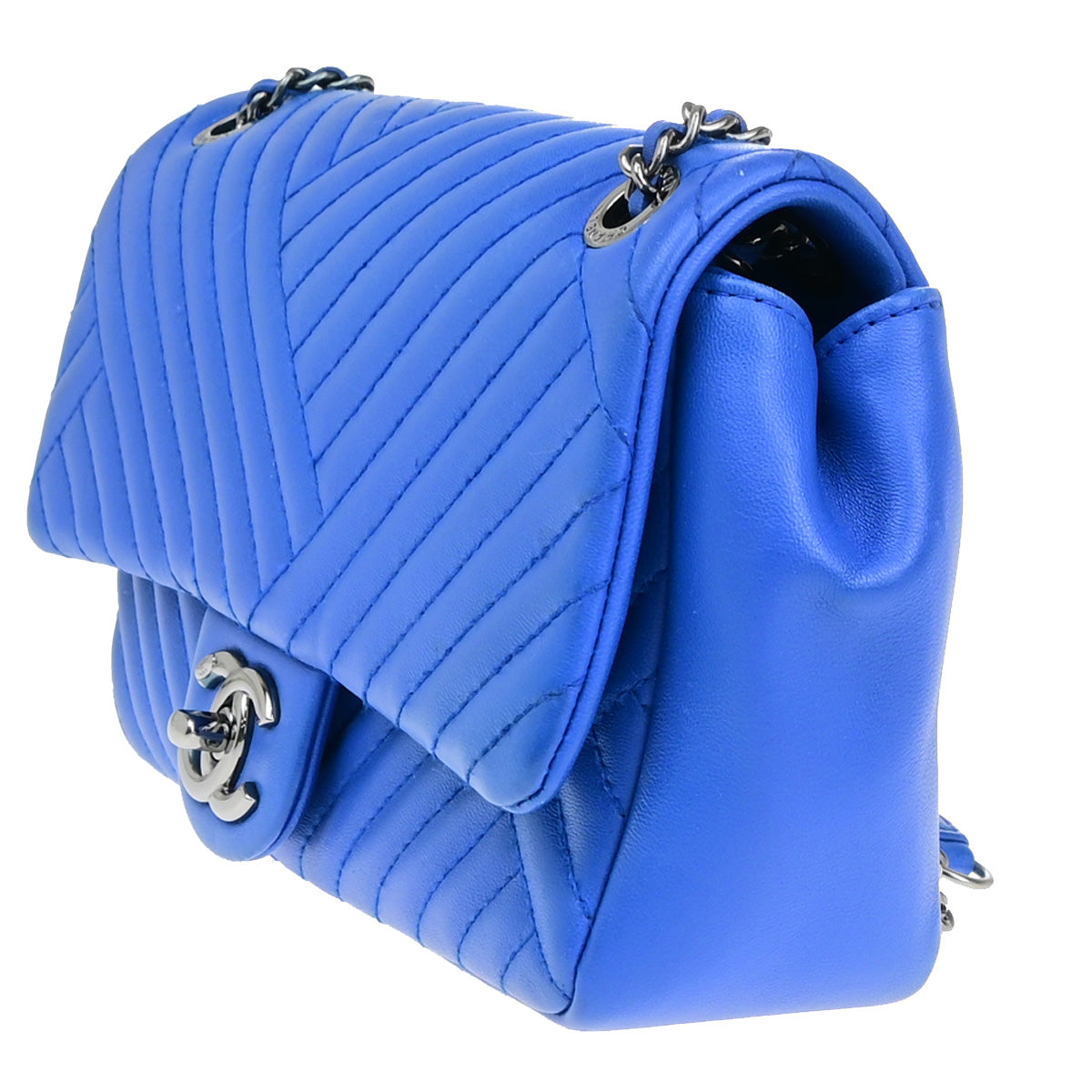 CHANEL CC Chevron Crossing Chain Mini Shoulder Bag Leather Blue SHW 802RK063