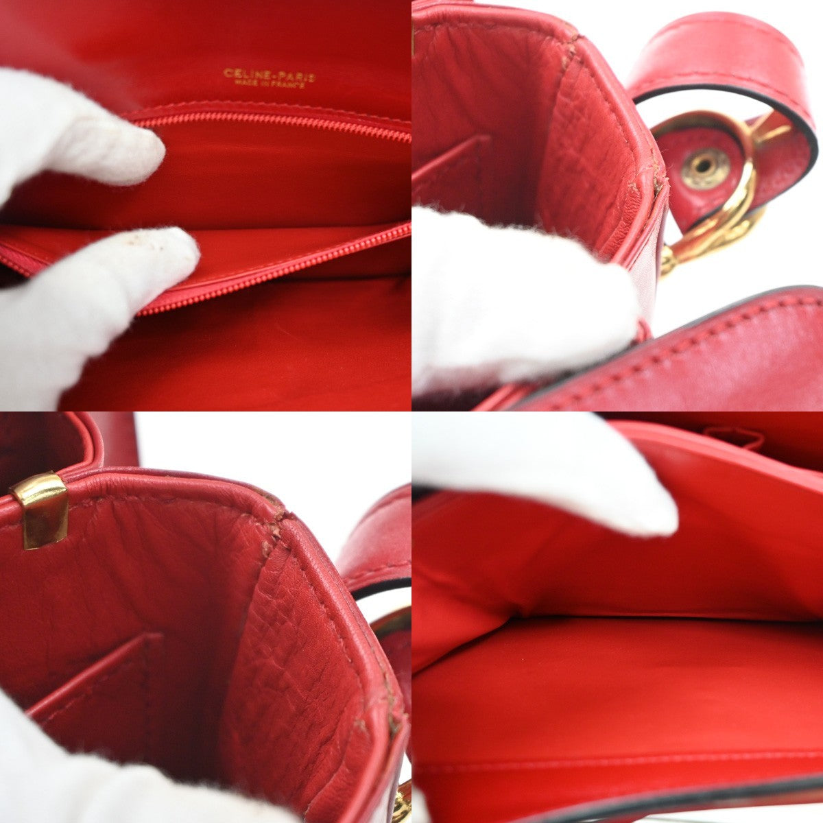 CELINE Logo Crossbody Shoulder Hand Bag Leather Red GHW France 38YJ284