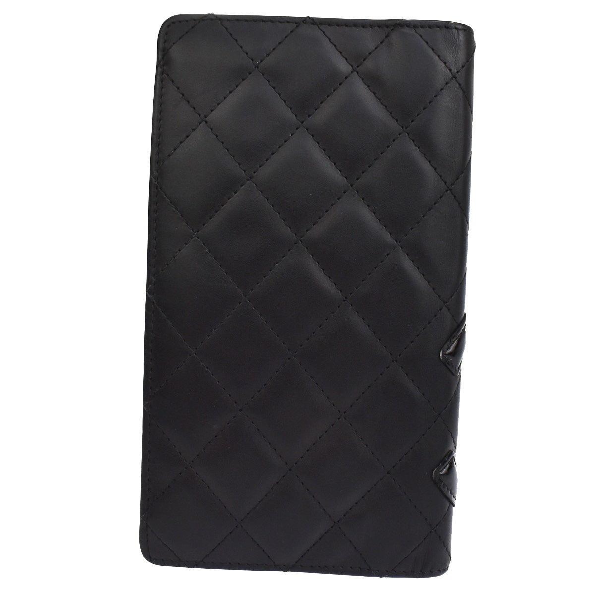 CHANEL CC Logo Cambon Long Bifold Wallet Leather Black Pink Italy 39YC784