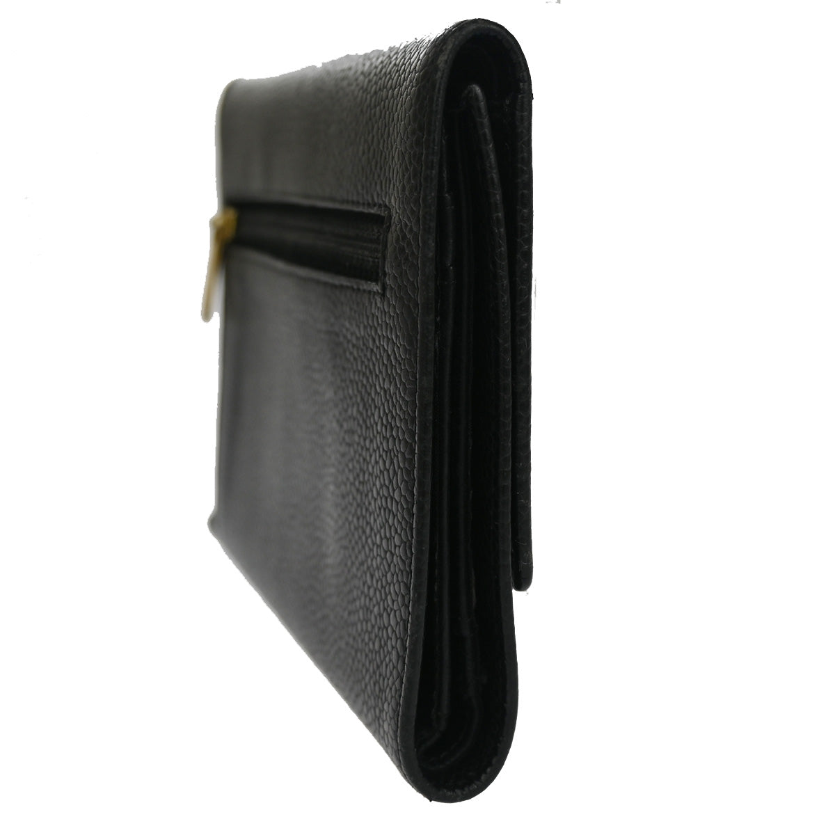 CHANEL CC Logo Trifold Wallet Purse Caviar Skin Leather Black GHW 78RH543