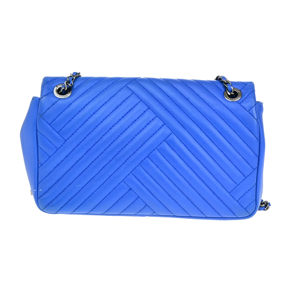 CHANEL CC Chevron Crossing Chain Mini Shoulder Bag Leather Blue SHW 802RK063