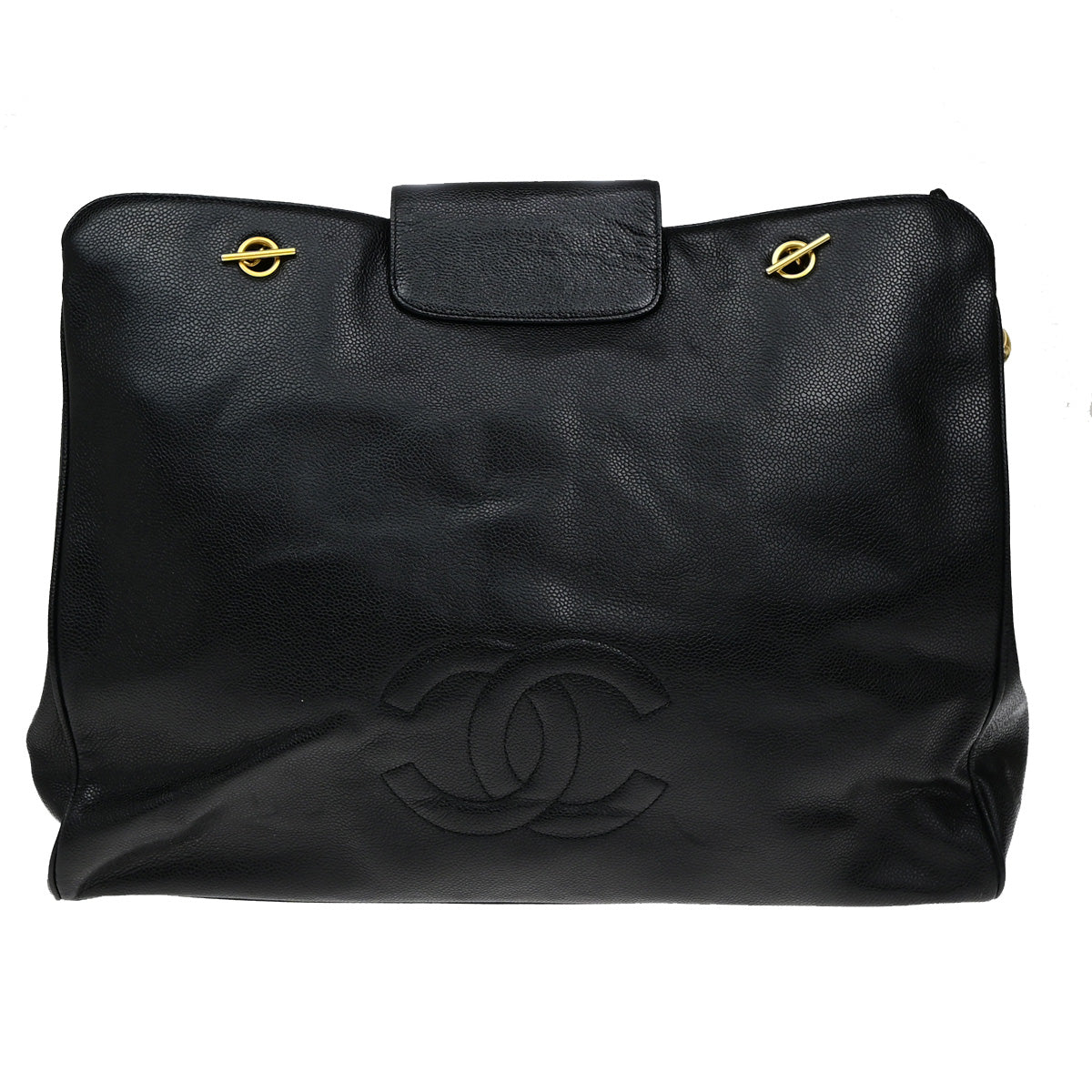 CHANEL CC Supermodel Chain Shoulder Bag Grained Calfskin Leather BK VTG 728RL045