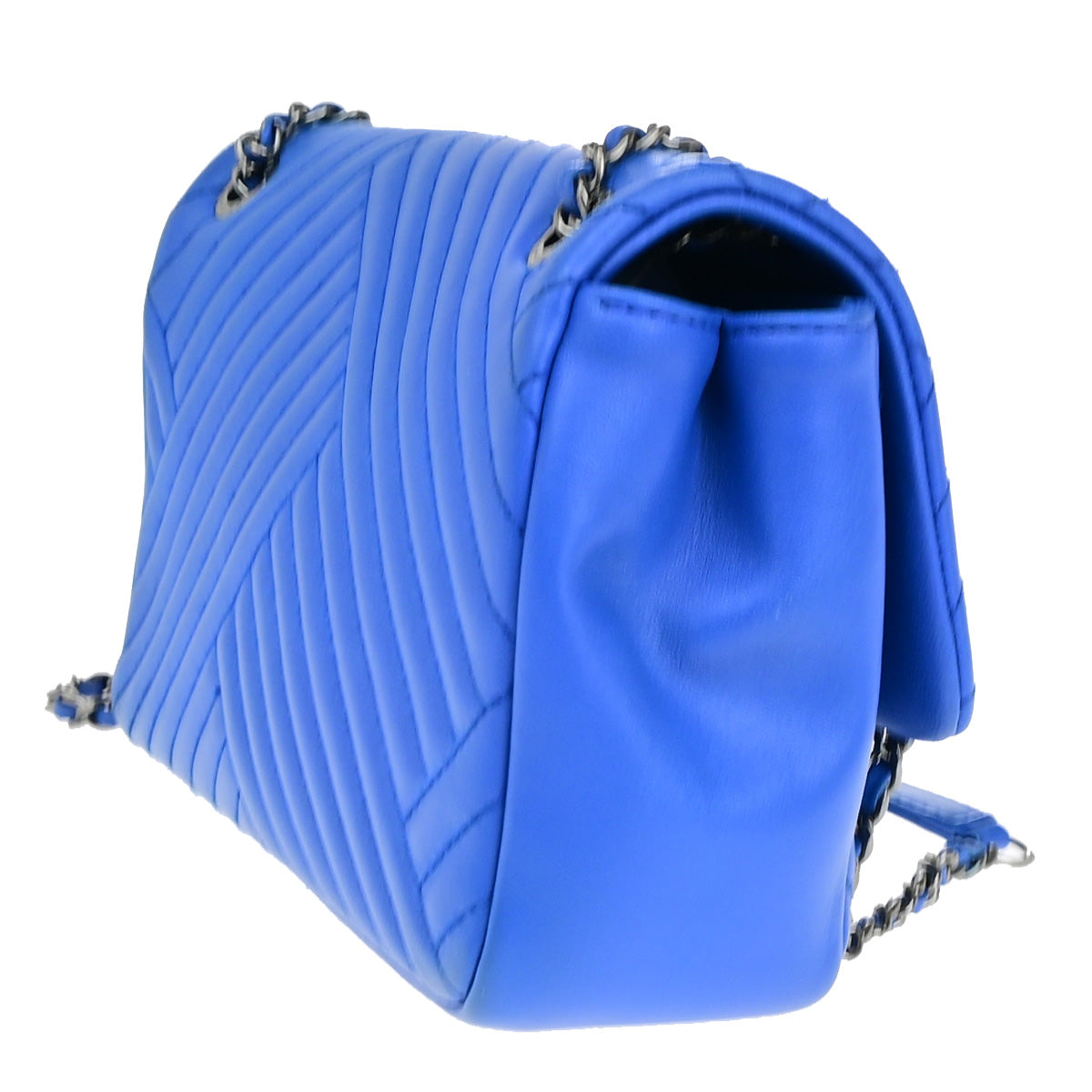 CHANEL CC Chevron Crossing Chain Mini Shoulder Bag Leather Blue SHW 802RK063