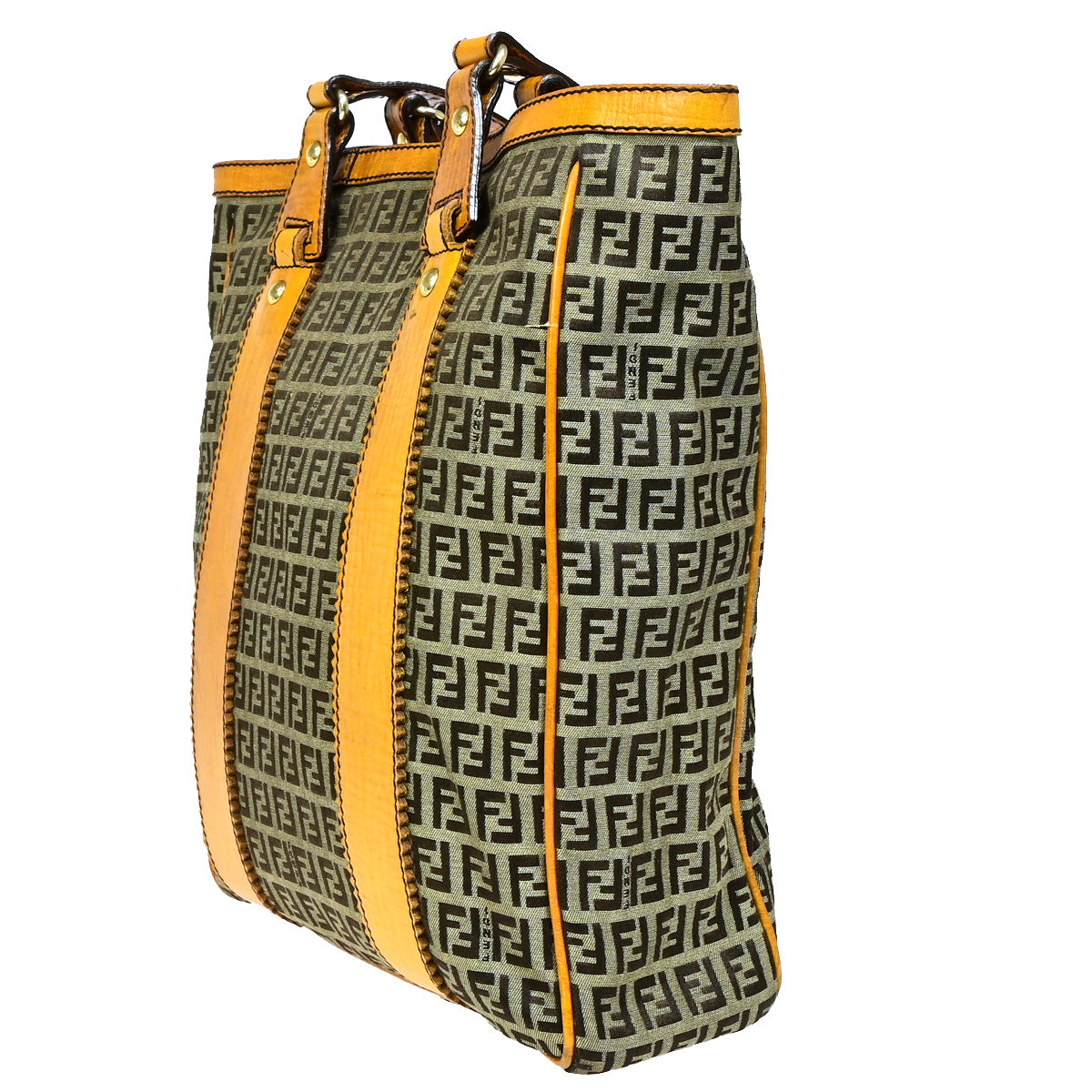 FENDI Logo Zucca Pattern Shoulder Bag Canvas Leather Brown SHW Italy 30SJ011