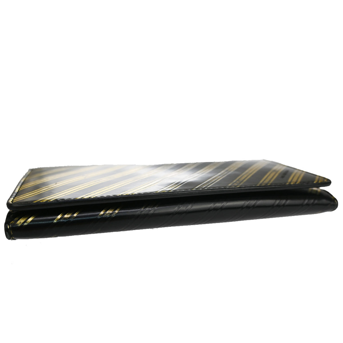 BALENCIAGA Logo Long Bifold Wallet Stripe Leather Black Gold Italy 01YB843