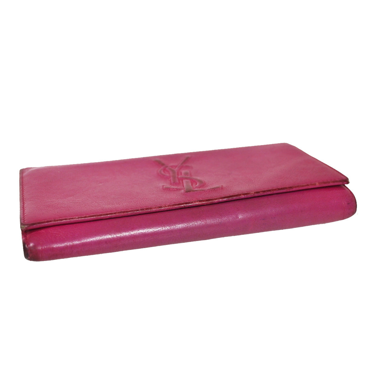 YVES SAINT LAURENT YSL Logo Long Zipper Wallet Purse Leather Pink 07YC775