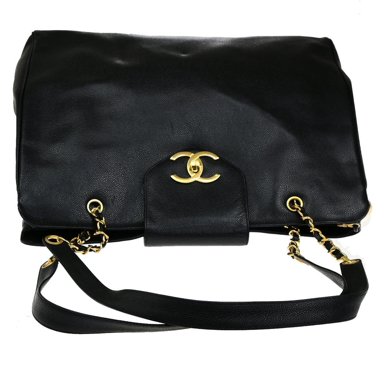 CHANEL CC Supermodel Chain Shoulder Bag Grained Calfskin Leather BK VTG 728RL045