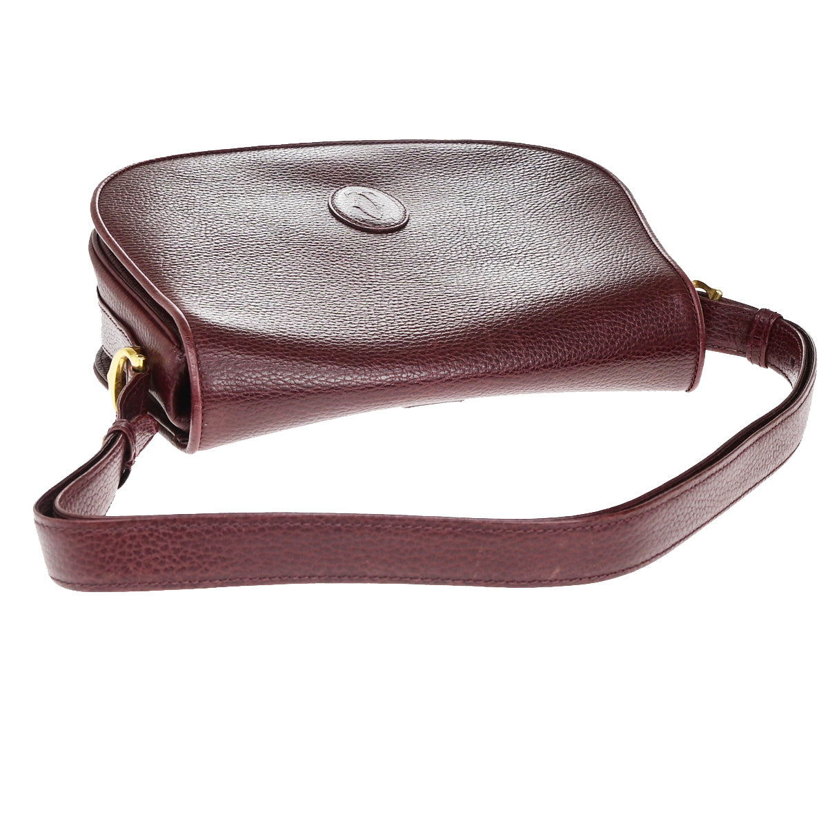 MUST DE CARTIER 2C Logo Shoulder Bag Leather Bordeaux GHW Spain 09YG484