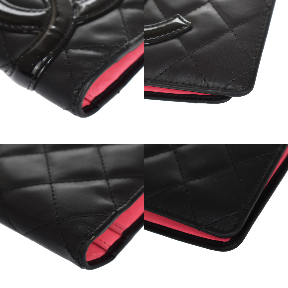CHANEL CC Logo Cambon Long Bifold Wallet Leather Black Pink Italy 39YC784