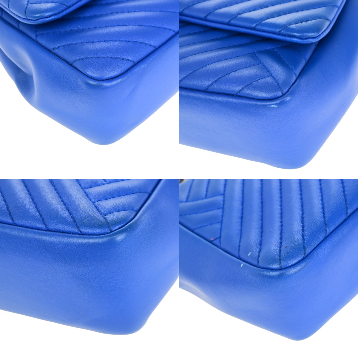 CHANEL CC Chevron Crossing Chain Mini Shoulder Bag Leather Blue SHW 802RK063