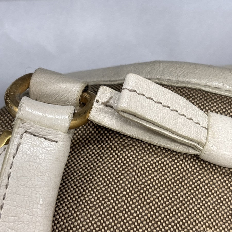 PRADA Jacquard 2way Shoulder Hand Bag Canvas Leather Beige White Italy 65KD221