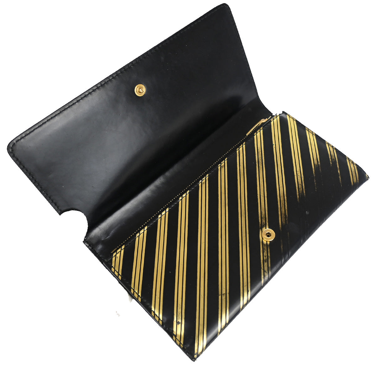 BALENCIAGA Logo Long Bifold Wallet Stripe Leather Black Gold Italy 01YB843