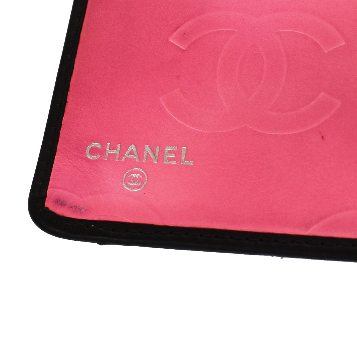 CHANEL CC Logo Cambon Long Bifold Wallet Leather Black Pink Italy 39YC784