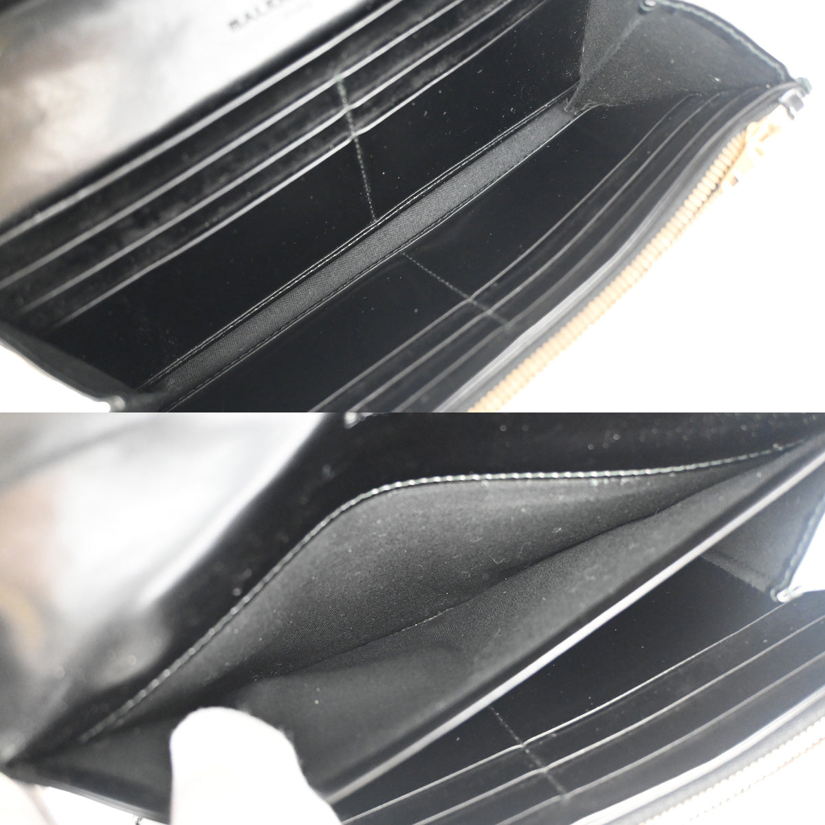 BALENCIAGA Logo Long Bifold Wallet Stripe Leather Black Gold Italy 01YB843
