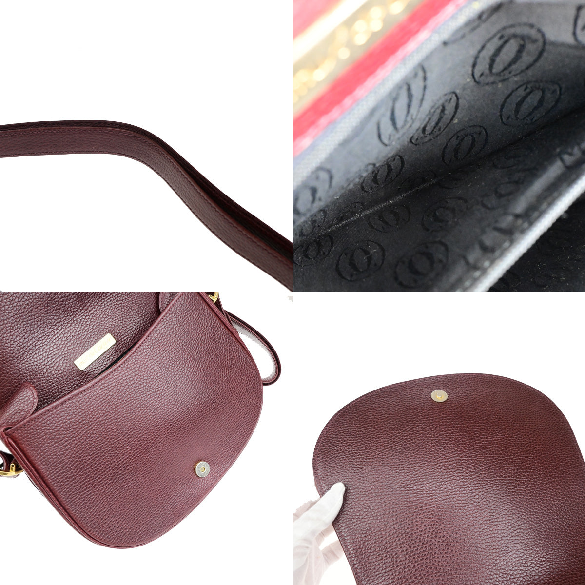 MUST DE CARTIER 2C Logo Shoulder Bag Leather Bordeaux GHW Spain 09YG484