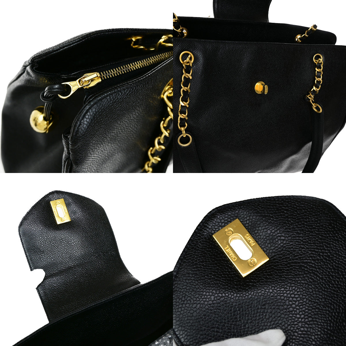 CHANEL CC Supermodel Chain Shoulder Bag Grained Calfskin Leather BK VTG 728RL045