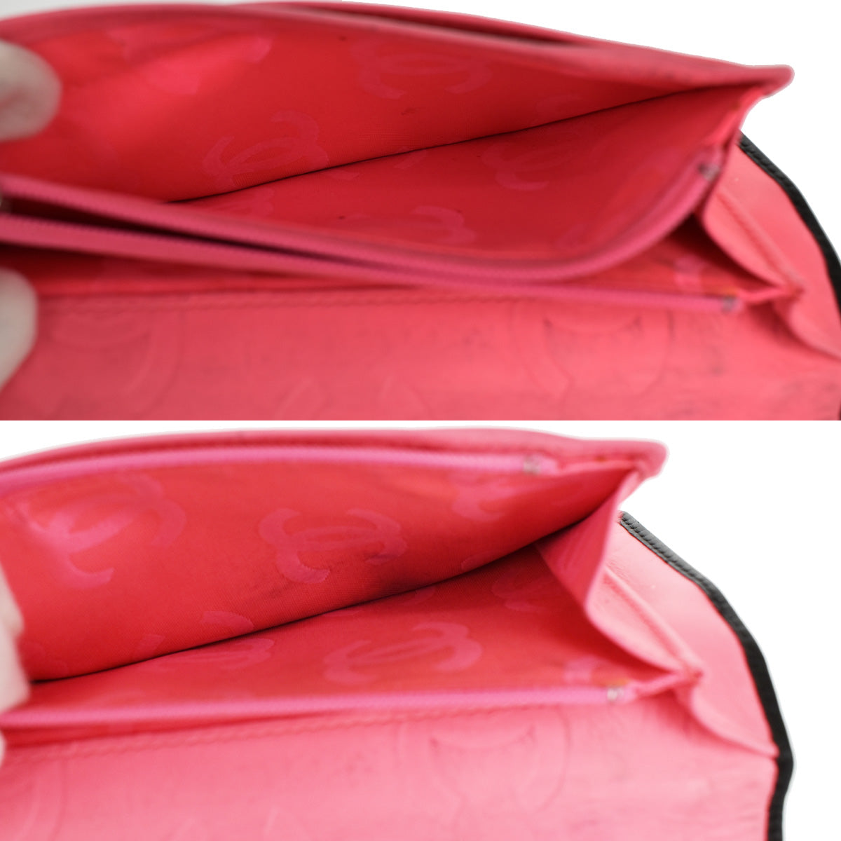 CHANEL CC Logo Cambon Long Bifold Wallet Leather Black Pink Italy 39YC784
