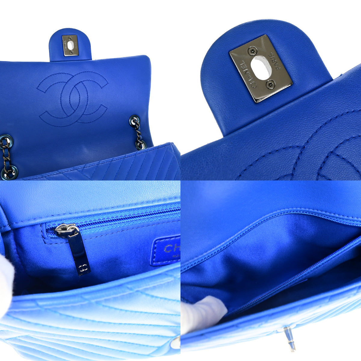 CHANEL CC Chevron Crossing Chain Mini Shoulder Bag Leather Blue SHW 802RK063