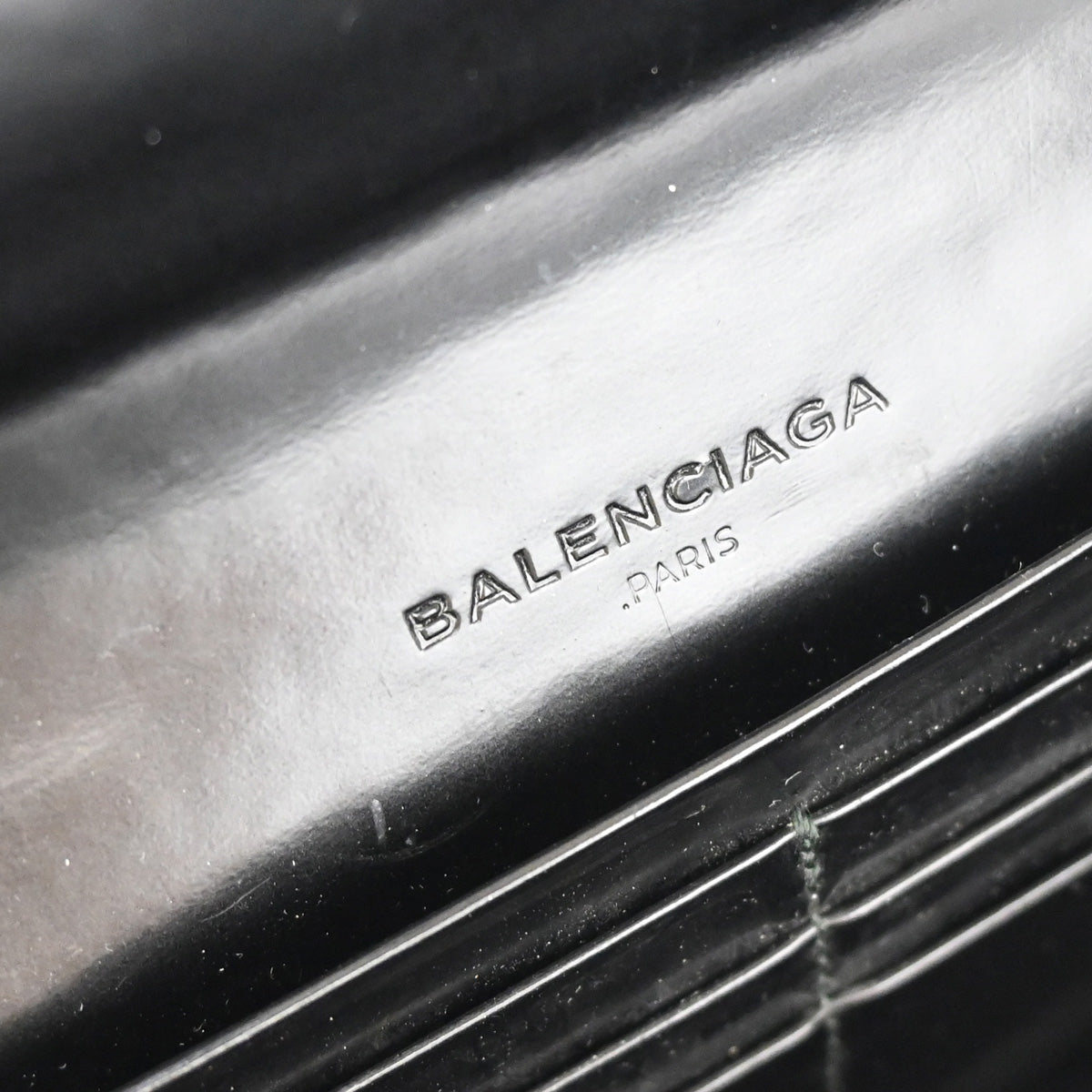 BALENCIAGA Logo Long Bifold Wallet Stripe Leather Black Gold Italy 01YB843