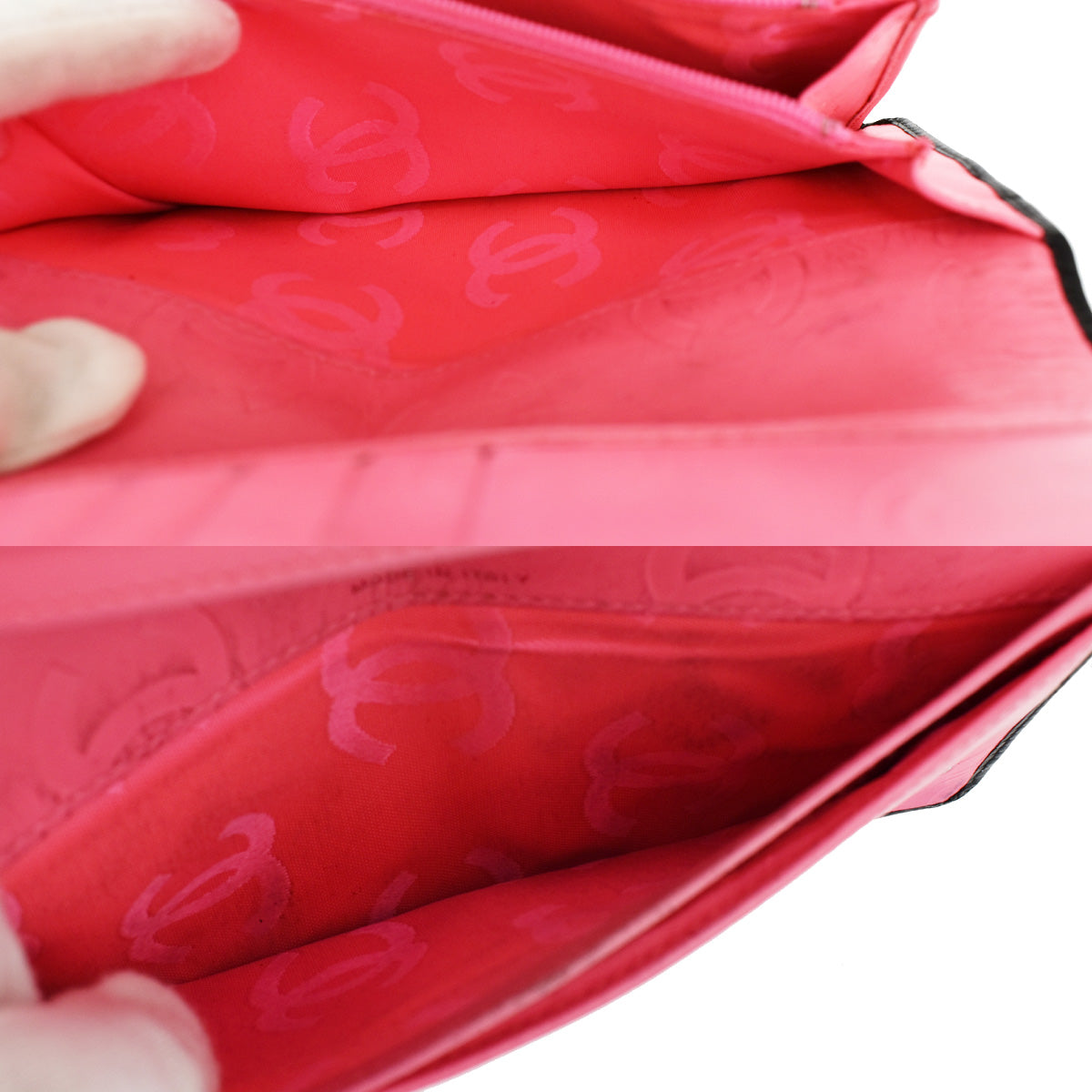 CHANEL CC Logo Cambon Long Bifold Wallet Leather Black Pink Italy 39YC784