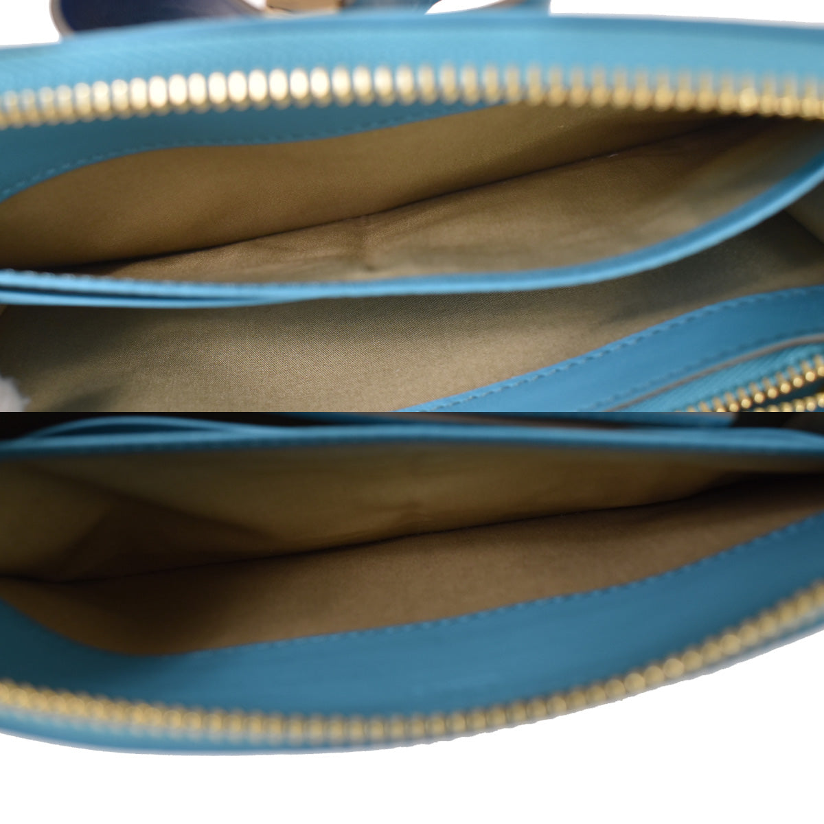 CHLOE Logo Long Leather Bow Wallet Purse Ribbon Blue Gold Bulgaria 68YA303