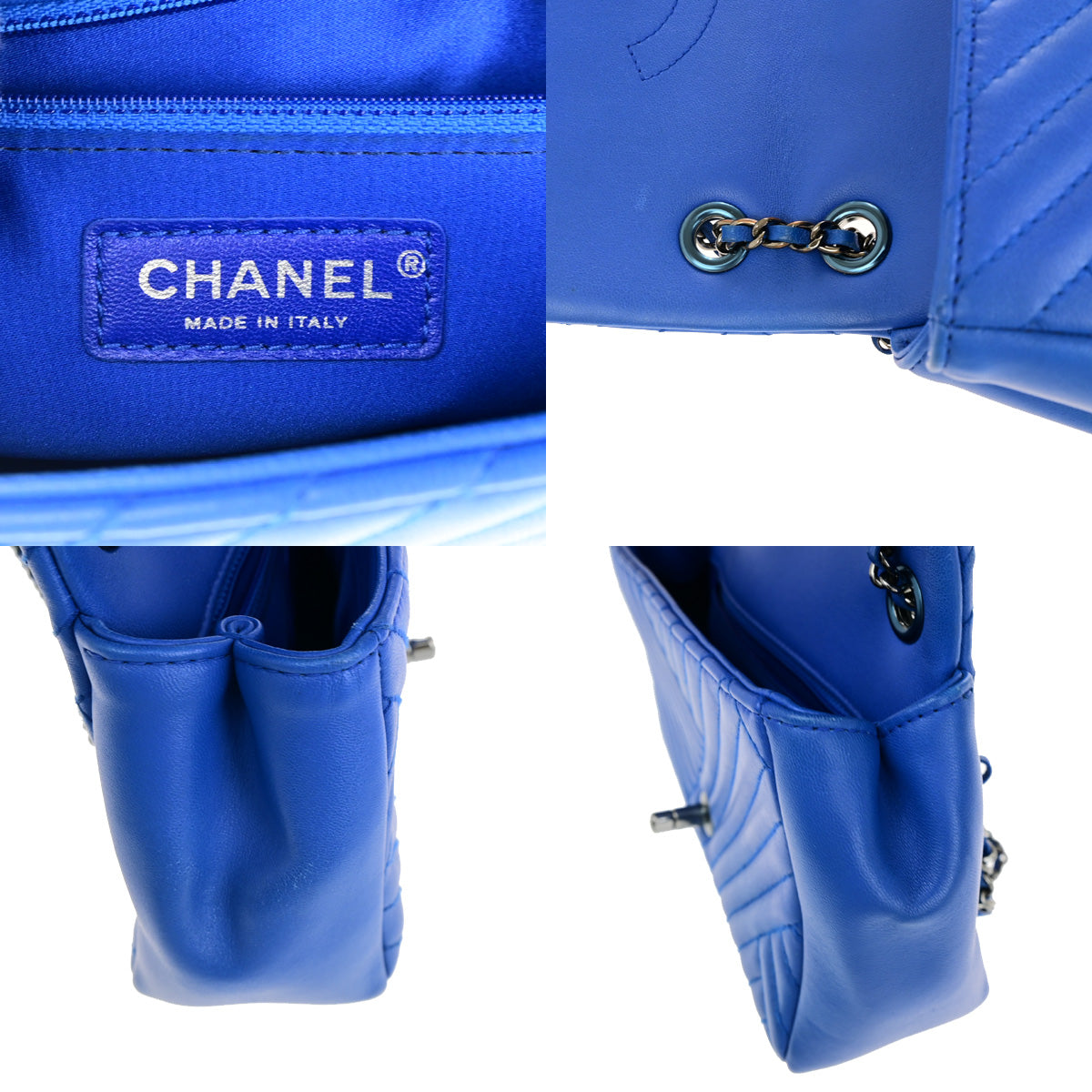 CHANEL CC Chevron Crossing Chain Mini Shoulder Bag Leather Blue SHW 802RK063