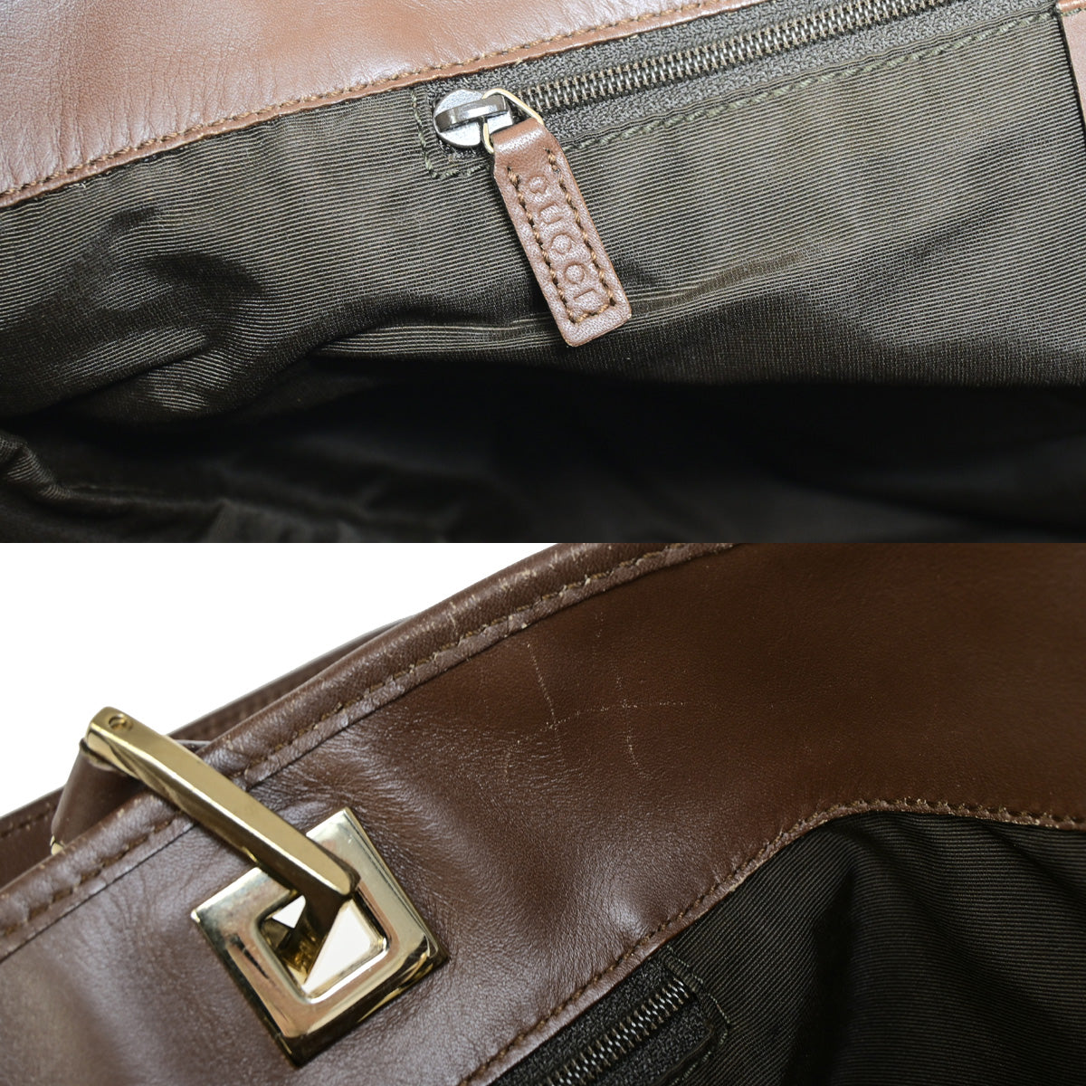 GUCCI Logo Sherry GG Pattern Shoulder Bag Canvas Leather Brown Italy 69SJ008
