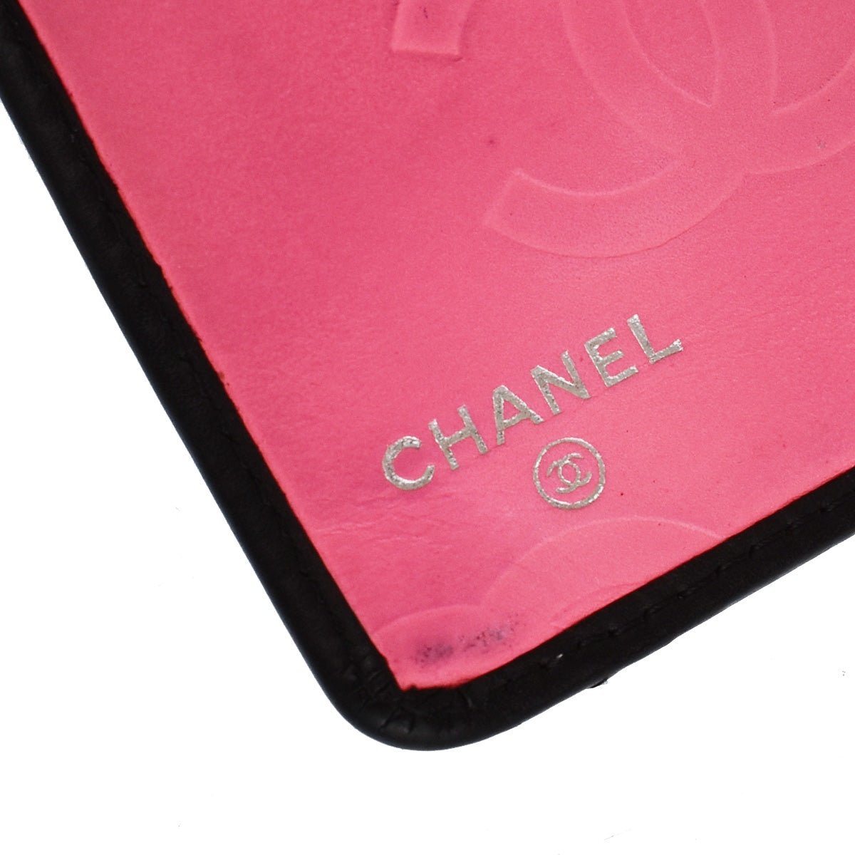 CHANEL CC Logo Cambon Long Bifold Wallet Leather Black Pink Italy 39YC784