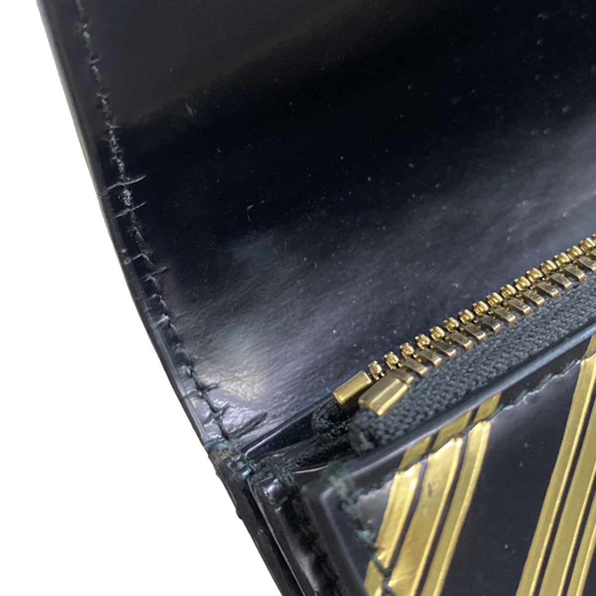 BALENCIAGA Logo Long Bifold Wallet Stripe Leather Black Gold Italy 01YB843