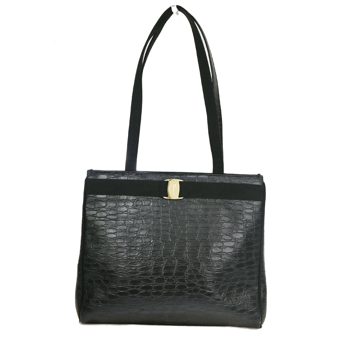 SALVATORE FERRAGAMO Vara Shoulder Bag Embossing Leather Black Italy 68FA018