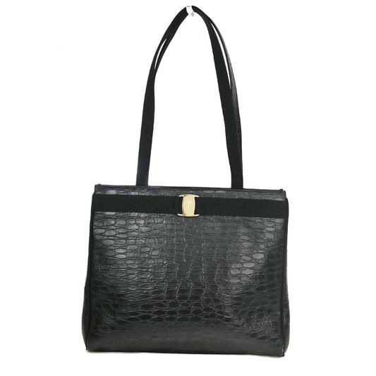 SALVATORE FERRAGAMO Vara Shoulder Bag Embossing Leather Black Italy 68FA018