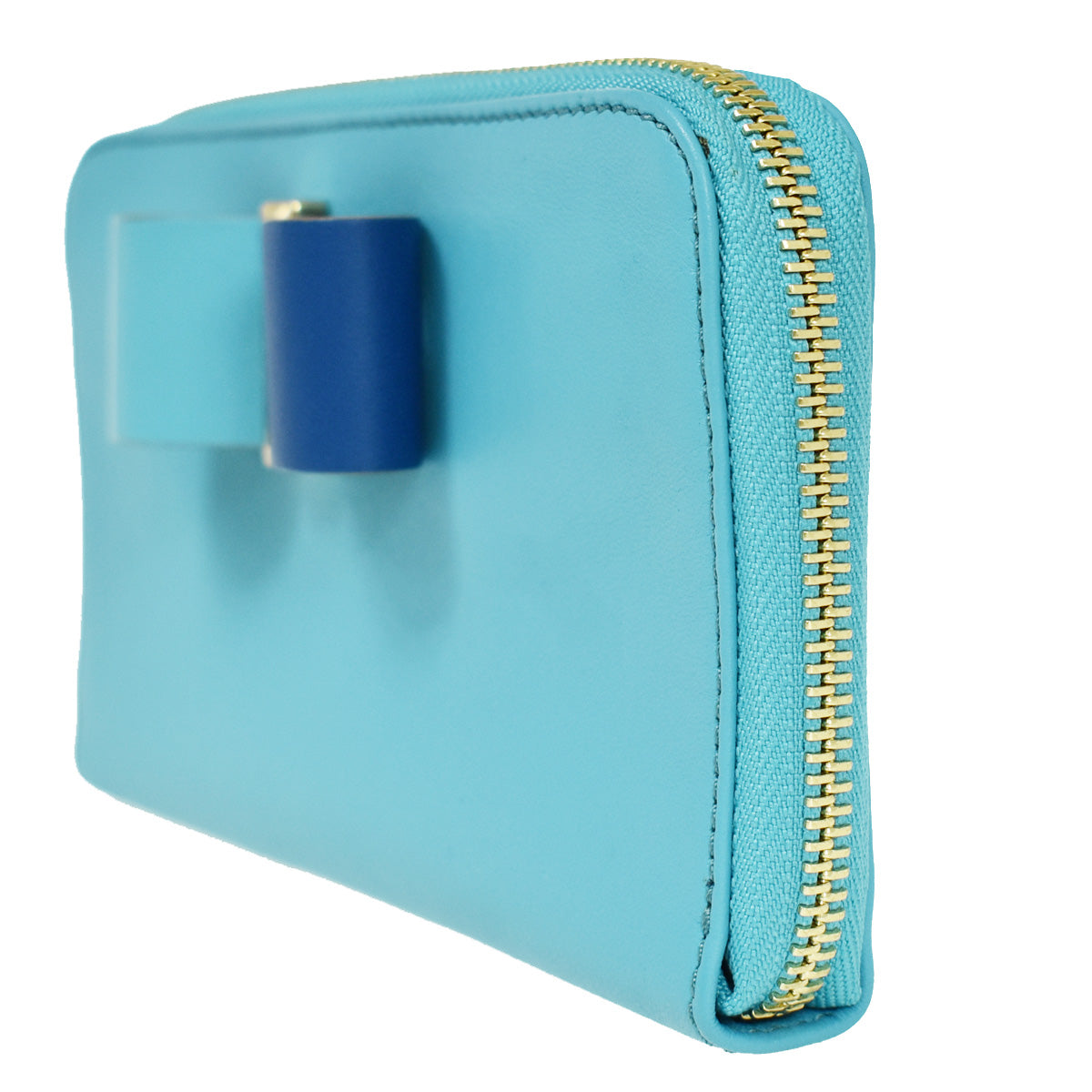 CHLOE Logo Long Leather Bow Wallet Purse Ribbon Blue Gold Bulgaria 68YA303