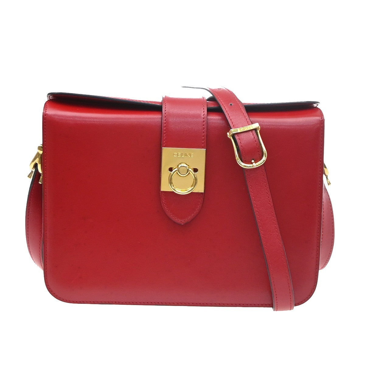 CELINE Logo Crossbody Shoulder Hand Bag Leather Red GHW France 38YJ284