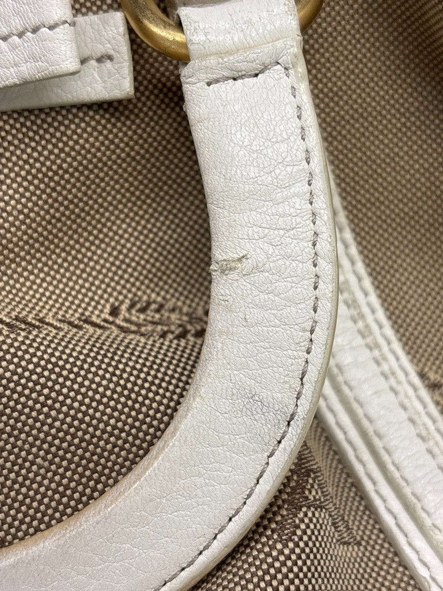 PRADA Jacquard 2way Shoulder Hand Bag Canvas Leather Beige White Italy 65KD221