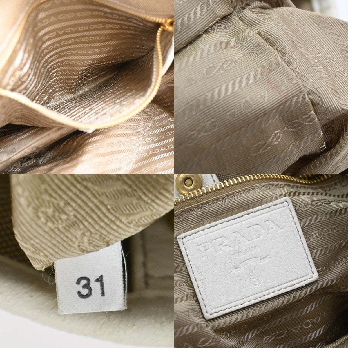 PRADA Jacquard 2way Shoulder Hand Bag Canvas Leather Beige White Italy 65KD221