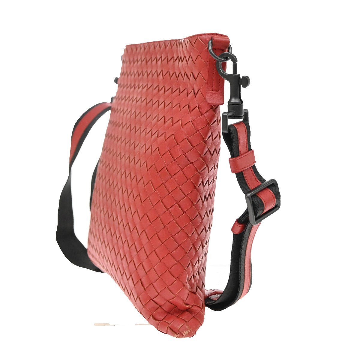BOTTEGA VENETA Logo Intrecciato Crossbody Shoulder Bag Leather Red Italy 79KD210