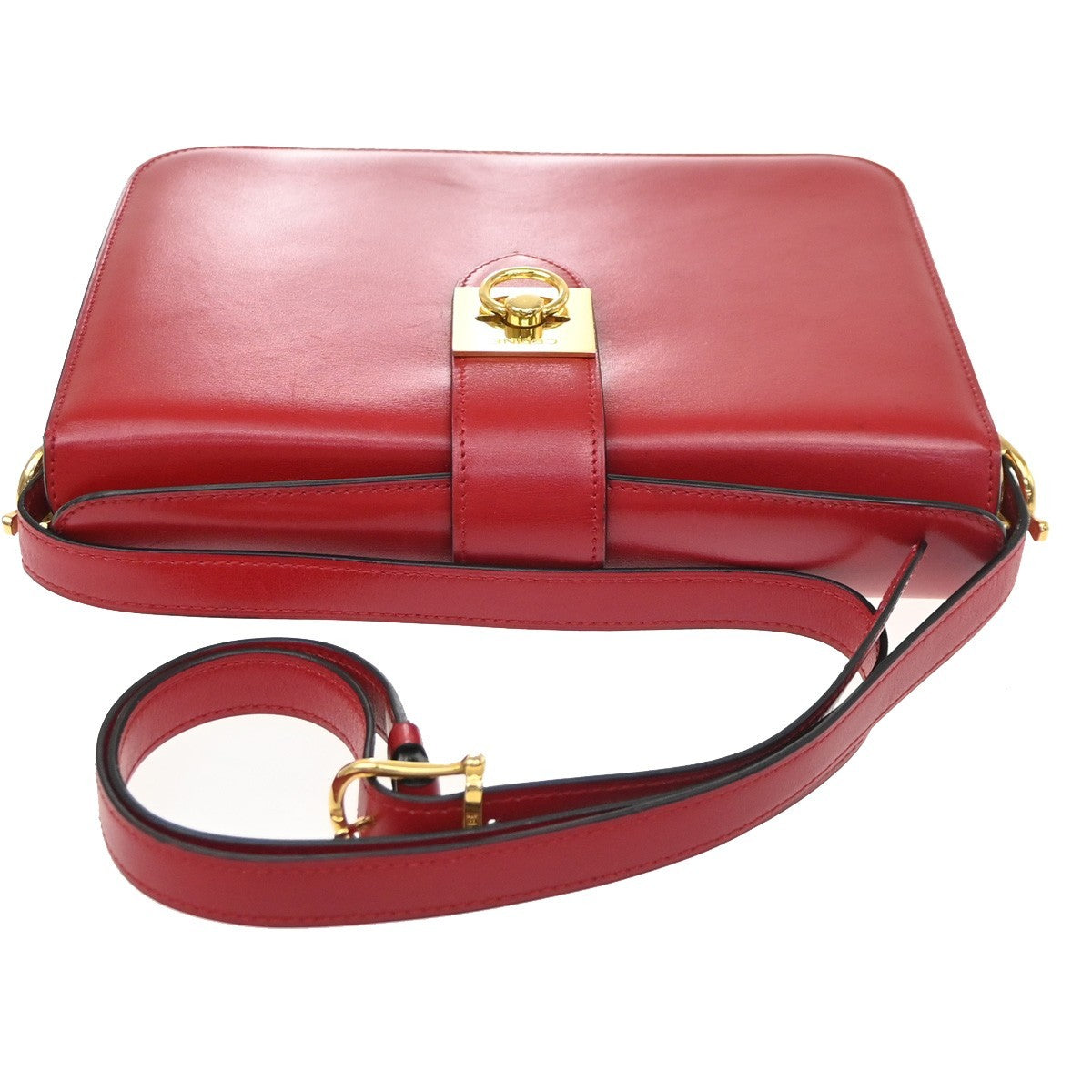 CELINE Logo Crossbody Shoulder Hand Bag Leather Red GHW France 38YJ284