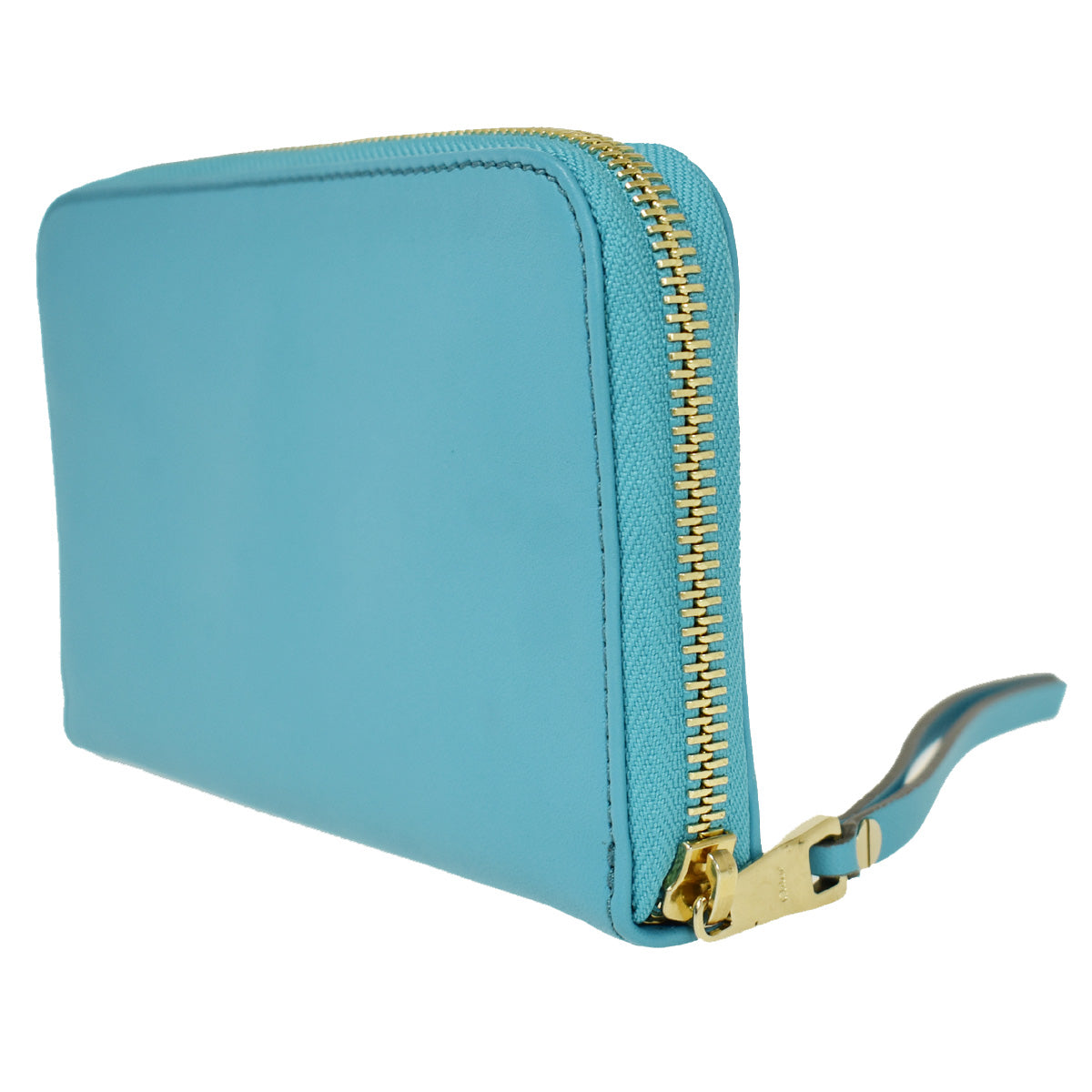 CHLOE Logo Long Leather Bow Wallet Purse Ribbon Blue Gold Bulgaria 68YA303