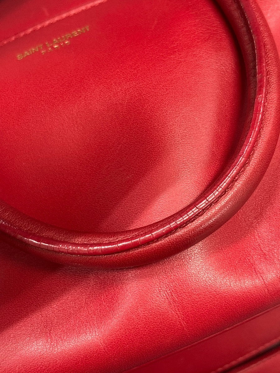 SAINT LAURENT Baby Duffle 2way Shoulder Hand Bag Leather Red GHW Italy 86KD179