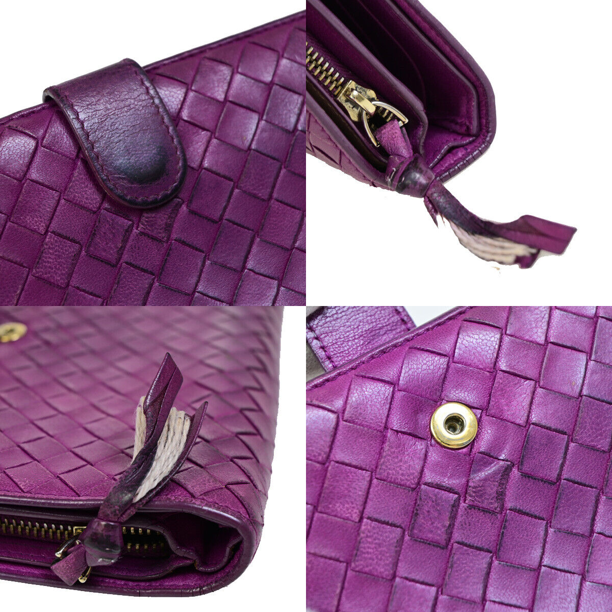 BOTTEGA VENETA Logo Intrecciato Bifold Long Wallet Leather Purple Italy 01EB557