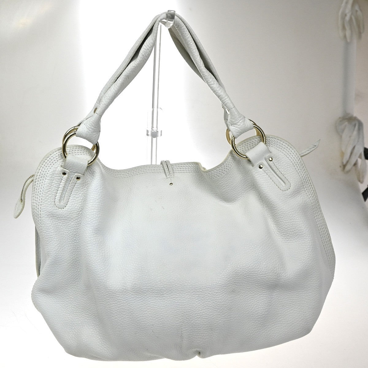 CELINE Logo Bittersweet Shoulder Hand Bag Leather Gold White GHW 35CA528