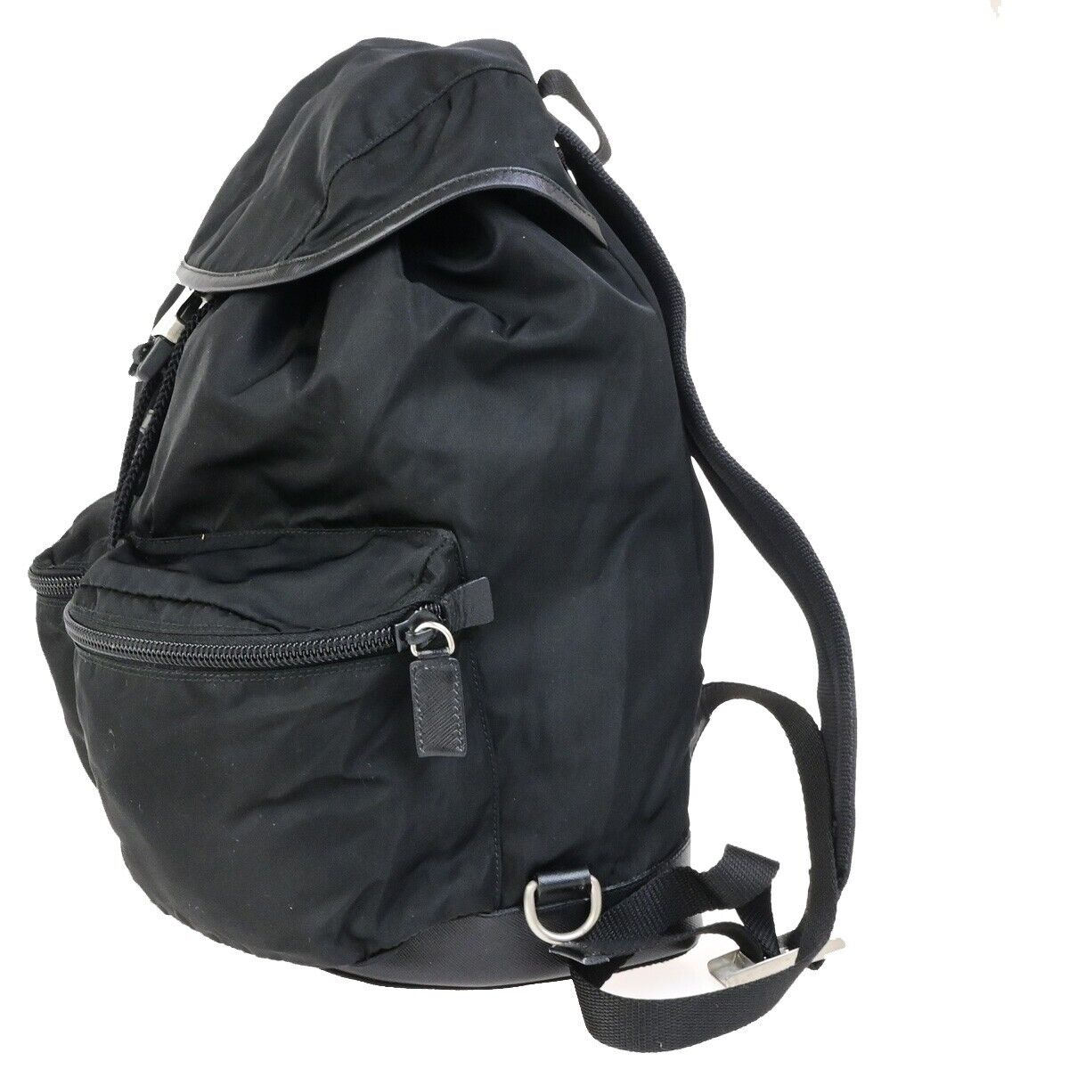 PRADA MILANO Logo Backpack Bag Nylon Leather Black Silver Made In Italy 83KA433